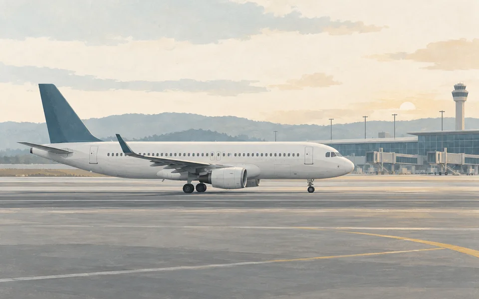 Aircraft on a runway. Editorial illustration; not a photograph of the event.