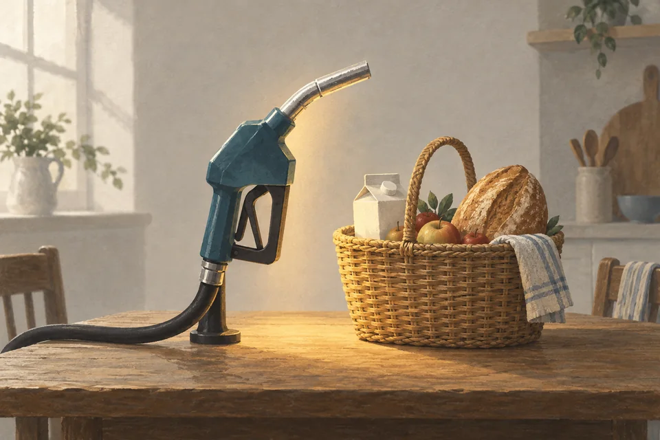 Gasoline pushes inflation to 3.7%, putting an October Fed hike in play. Editorial illustration; not a photograph of the event.